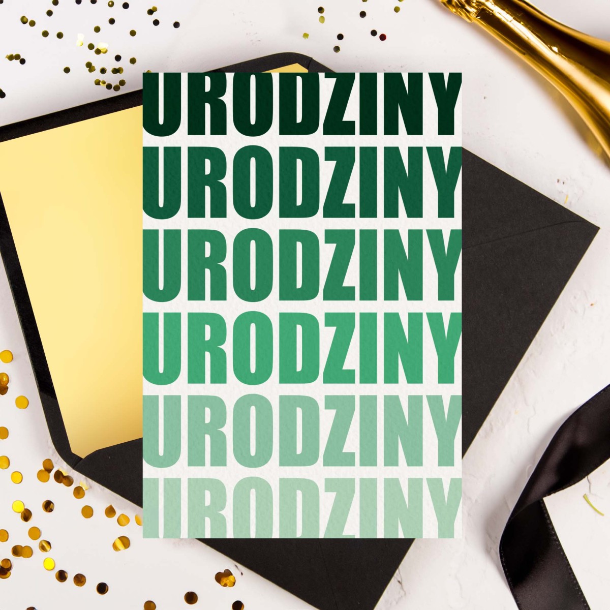 Personalizowana Kartka na urodziny z kolorowym napisem urodziny w zielonych odcieniach - Green Theme